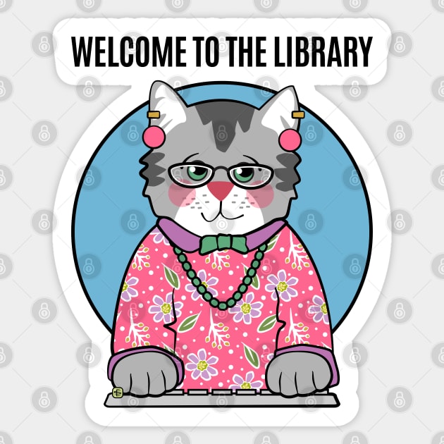 Librarian Grey Cat in Pink Sticker by Sue Cervenka